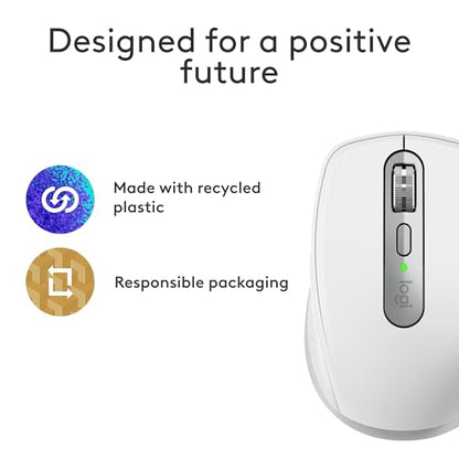 Logitech MX Anywhere 3S Mac Compact Wireless Mouse 8K DPI - Pale Grey | Compact, Bluetooth, any-surface tracking, quiet clicks, USB-C, for MacBook Pro, MacBook Air, iMac, iPad - color: Pale Grey