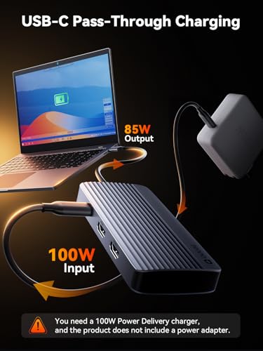 QUUGE Dual Monitor Docking Station, 7 in 1 USB C Hub, 100W for Windows PC | 2 HDMI 4K output, 100W PD input, 5Gbps data transfer, Windows laptop setup, desktop workspace, for travel and hybrid work