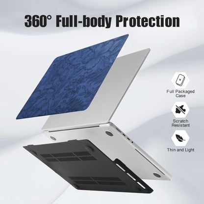 DTangLsm for MacBook Air 15 inch Case 2026 M5 2025 2024 2023 M4 M3 M2 Chip | Model A3448 A3241 A3114 A2941, Elegant Textured Retro Leather Hard Shell Mac Air 15 inch Laptop Case & Keyboard Cover, Blue - color: Embossed Floral Blue