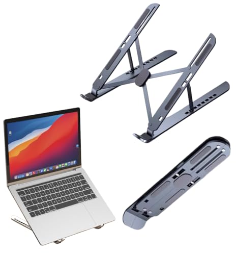 Adjustable Laptop Stand Aluminum Laptop Riser, Portable Foldable Notebook Holder, Compatible with MacBook Air Pro, HP, Dell, Lenovo 10-17.3 Inch Laptops (Black) - color: Black