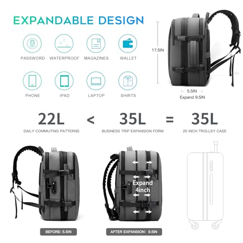 BANGE Backpack with Anti-Theft Vacuum Compression Travel Backpack,Expandable Backpacks with Pump for Airplanes - color: Grey