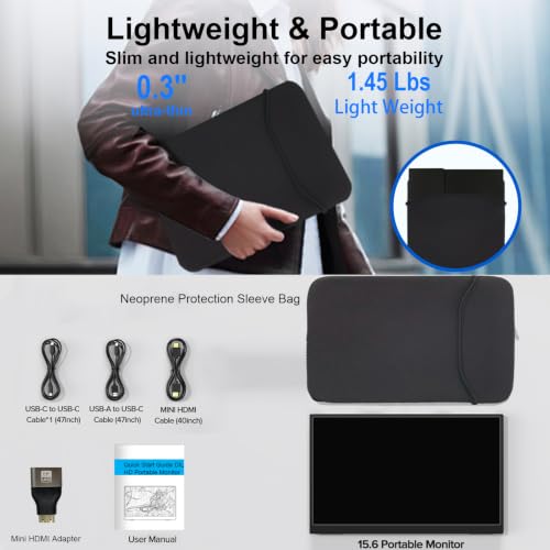 IBW 15.6" Portable Monitor Touchscreen, 1080P FHD IPS USB-C Travel Monitor | Tempered Glass, 10-Point Touch, Dual Speakers, Kickstand, HDMI, External Monitor for Laptop MacBook Phone PS5 Switch Xbox