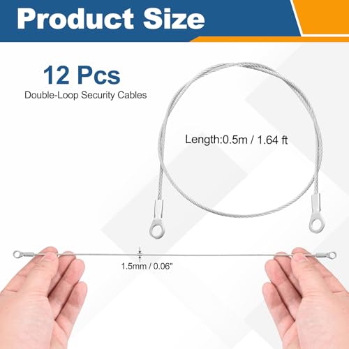 12 Pcs Security Cable Lock - Double Loop Cable (1.64 ft x 0.06 Inch) Vinyl Coated 304 Stainless Steel Safety Flexible Wire Rope Luggage Bike Anti-Theft Security Chain Lock, Silver - size: 1.64 ft x 0.06 Inch