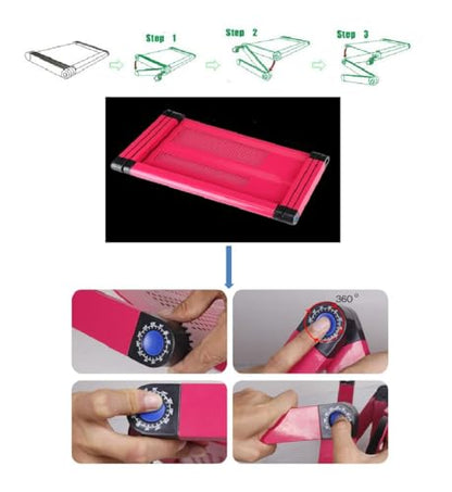 Adjustable Lap Laptop Computer Portable CPU Cooling Fan Ergonomic Vented Table Stand Desk Tray (480 * 260mm with Mouse Pad & Double Fans, Pink) - color: Pink, size: 480*260mm with Mouse Pad & Double Fans
