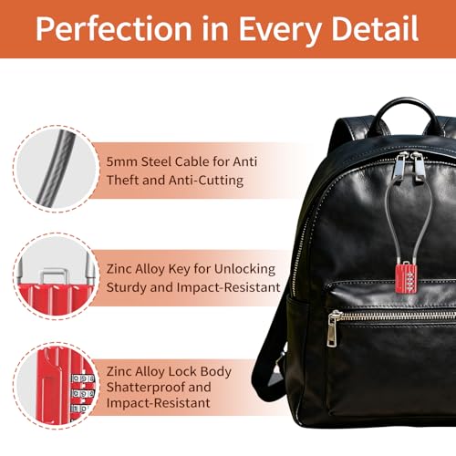 4-Digit Combination Cable Padlock with 12 inch (30 cm) Flexible Steel Cable, Small Lock for Locker,Luggage, Backpack,Cabinet,Gym Bag,Toolbox,Travel,Red,Black Rope (1, 20cm(8 inch Cable)) - size: 20cm(8 inch Cable)