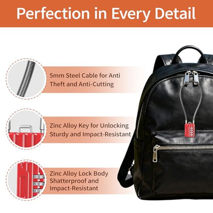4-Digit Combination Cable Padlock with 12 inch (30 cm) Flexible Steel Cable, Small Lock for Locker,Luggage, Backpack,Cabinet,Gym Bag,Toolbox,Travel,Red,Black Rope (1, 20cm(8 inch Cable)) - size: 20cm(8 inch Cable)