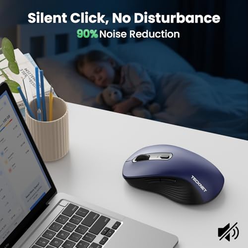 TECKNET Rechargeable Bluetooth Mouse, [ USB + BT5.0 + BT3.0 ] Wireless Mouse, Ergonomic Design, Silent Click, 6-Level 4800 DPI Wireless Mice, 3-Device Switching for Laptop, Computer, MacBook（Blue） - color: Blue