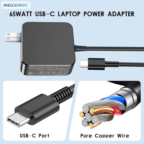 65W USB C Laptop Charger Compatible with MacBook Pro/Air, Dell Latitude/XPS, HP Spectre/Envy, Lenovo ThinkPad/Yoga, ASUS ZenBook, Samsung Galaxy, Chromebook and Smartphones, Power Adapter - color: BLACK-L