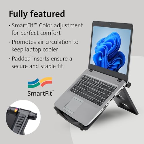 Kensington Easy Riser Portable Ergonomic Laptop Cooling Stand (12"-17") for Laptops, Chromebooks Macbooks and Wacom devices – Grey (K60112AM), Gray