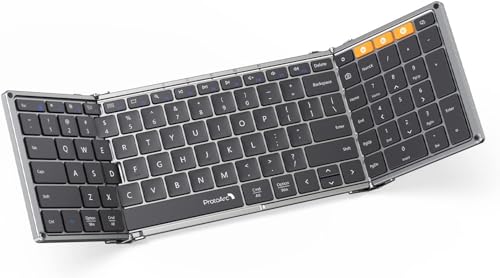 ProtoArc XK01 Full-Size Foldable Bluetooth Keyboard for Travel, Space Gray | 105 keys, number pad, 0.65in keycaps, 3-device Bluetooth 5.1 switching, USB-C charging, for laptop tablet phone - color: Black Gray