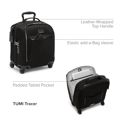 TUMI - Voyageur Leger 4 Wheeled Luggage - Women's Lightweight and Spacious, Sleek Silhouette, Durable Premium Suitcase - 16" Compact Front Pocket Carry On, Black with Gunmetal Hardware - color: BLACK/GUNMETAL, style: 16" Compact Carry-on