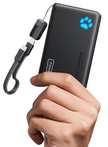 INIU 45W Fast Charging Portable Charger, Smaller 10000mAh Travel Power Bank | Flight-Safe, Detachable USB C Cable, Travel Essential, External Battery Phone Pack for iPhone 17 Samsung S26 iPad etc - color: Black