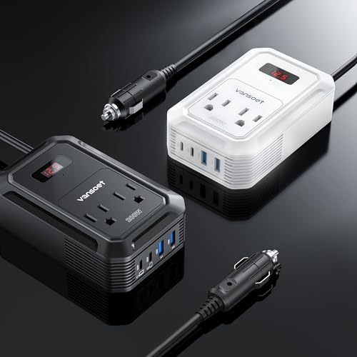200W Car Power Inverter DC 12V to 110V AC Inverter with PD 65W/30W USB C & 2 QC 18W USB Ports & 2 AC Outlets,Car Pluɡ Adapter Outlet for Laptop/Phone/Road Trip - color: White