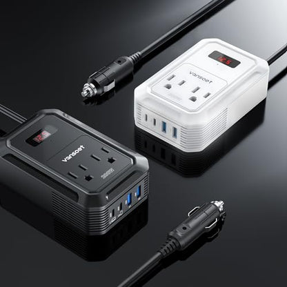 200W Car Power Inverter DC 12V to 110V AC Inverter with PD 65W/30W USB C & 2 QC 18W USB Ports & 2 AC Outlets,Car Pluɡ Adapter Outlet for Laptop/Phone/Road Trip - color: White