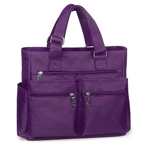 VOLGANIK ROCK Canvas Tote Bag Waterproof Nylon Multi Pocket Shoulder Bags Laptop Work Bag Teacher Purse Handbag for Women Men - color: Purple-new