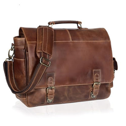 Leather Messenger Bag for Men and Women, Leather Briefcase with Laptop Bag, Shoulder Bag, Office with Adjustable Strap - color: Light Brown