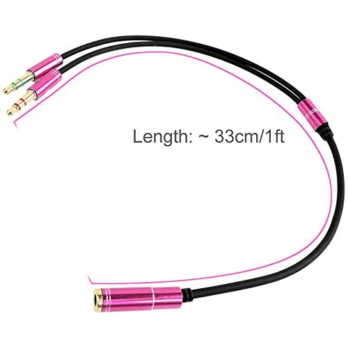 3.5mm Headphone Splitter Adapter Female to 2X 3.5 mm Male Converter Cable Headphone Mic Audio Y Splitter Cable Smartphone Headset to PC Adapter –for Microphone with 4 Pin (Pink) - color: Pink