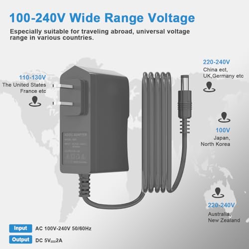 5V 2A Power Supply Adapter 5V 2A Power Supply 100V-240V AC Power Adapter Wall Charger for CCTV Cameras, Routers, Modems, Clocks, Printers, LED Lights, Cordless Phones, Set-Top Boxes