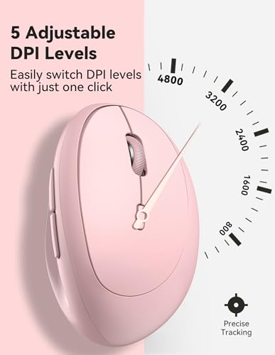 TECKNET Ergonomic Mouse, Bluetooth Wireless Vertical Mouse, Rechargeable Battery, Quiet Clicks, 4800 DPI Adjustable, BT5.0/3.0 & 2.4G Connect, Easy to use, Wide Compatibility - Pink - color: Pink