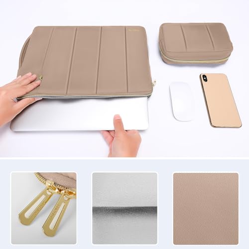 MOSISO 13-14 inch Laptop Case, 13.3 inch Puffy Laptop Sleeve Compatible with MacBook Air 13.6 M5 M4 M3 M2 M1/Neo/Pro 13/14,HP Dell ASUS Lenovo, Rectangle Vertical Bag with Small Case&Side Handle,Brown - color: Brown