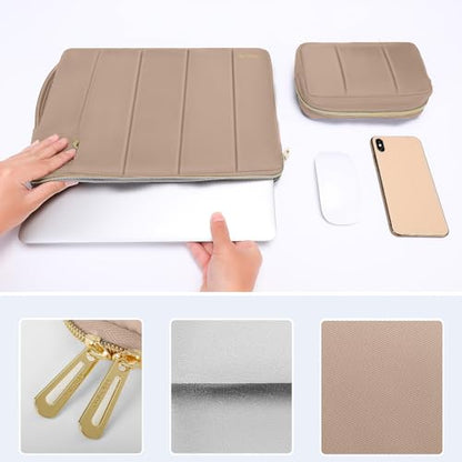 MOSISO 13-14 inch Laptop Case, 13.3 inch Puffy Laptop Sleeve Compatible with MacBook Air 13.6 M5 M4 M3 M2 M1/Neo/Pro 13/14,HP Dell ASUS Lenovo, Rectangle Vertical Bag with Small Case&Side Handle,Brown - color: Brown