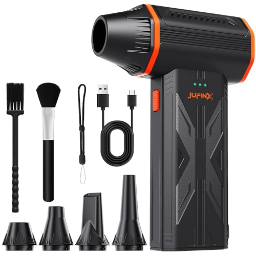 Compressed Air Duster with 150000RPM Brushless Motor Mini Blower | 3-speed adjustable electric air duster with multiple nozzles , for cleaning car, keyboard, computer, home and outdoor. - color: Black