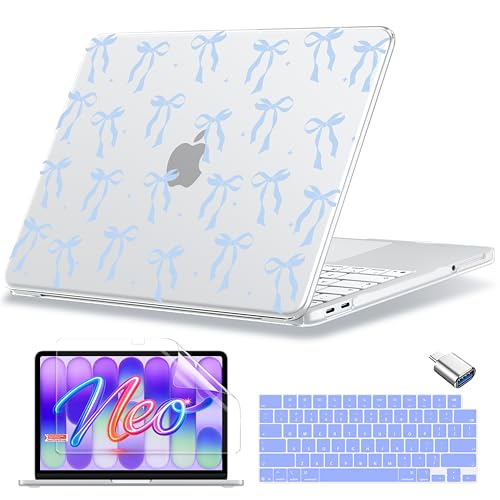 MecBevia for MacBook Neo Case 13 inch 2026 Release Model A3404 with A18 Pro Chip, Hard Shell Cover with Keyboard Cover, Screen Protector, Type C, Blue Bow - color: Blue Bow