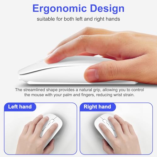 Bluetooth Wireless Mouse for MacBook Air Mac Pro Laptop Computer iPad Pad PC Laser Optical Rechargeable Mini Slim Silent Mouse Widely Used Desktop Hp iMac (White) - color: White