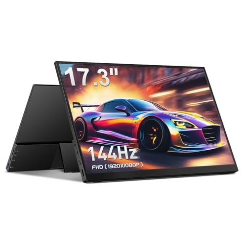 CAPERAVE Portable Monitor 17.3" 144Hz, FHD 100% sRGB HDR Portable Gaming Monitor, Travel Monitor with Kickstand & Speakers, USB-C HDMI External Screen for Laptop Mac Xbox Switch PS5/4