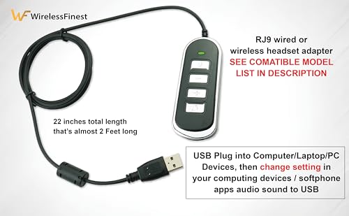 Adapter RJ9 Headset Desk Phone Connect To Coputer PC Laptop Mac Tablet Window Sofphones Devices Compatible With Plantronic Jabra Sennheiser Wireless DECT Headset With Inline Volume/Mute Control Button