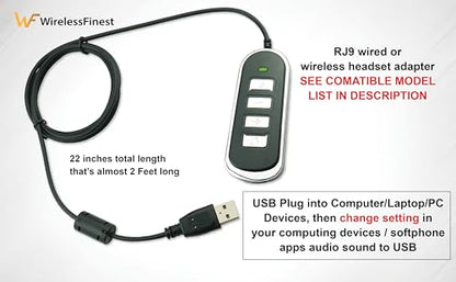 Adapter RJ9 Headset Desk Phone Connect To Coputer PC Laptop Mac Tablet Window Sofphones Devices Compatible With Plantronic Jabra Sennheiser Wireless DECT Headset With Inline Volume/Mute Control Button