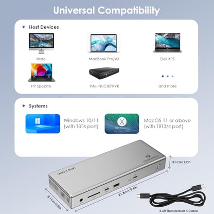 WAVLINK Thunderbolt 4 Docking Station, Single 8K or Dual 4K Display for MacBook Pro/Air Thunderbolt 4/3, 98W PD, USB-C/USB 4 Windows(4xTBT 4, 4xUSB-A, USB-C, 2.5G Ethernet, SD, Audio, DC Port)