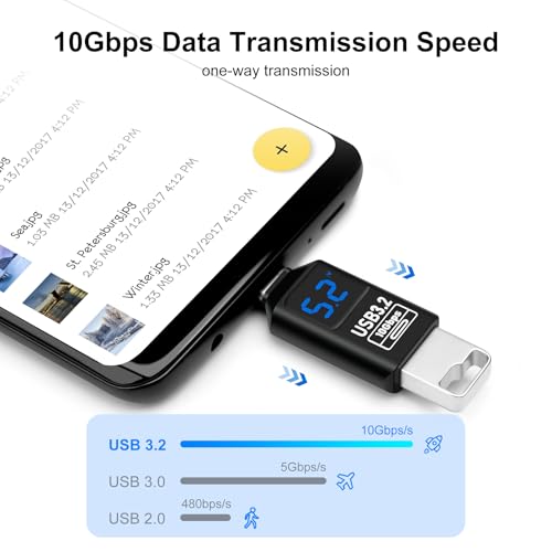 USB 3.2 Digital Display USB C Male to USB-A Female OTG Adapter 10Gbps, Real-time Power Monitoring, Up to 36W Fast Charging Compatible with Laptop, Power Bank and More USB-A Devices (2 Pack) - style: AY-Cm-Af-dd-bk