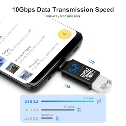 USB 3.2 Digital Display USB C Male to USB-A Female OTG Adapter 10Gbps, Real-time Power Monitoring, Up to 36W Fast Charging Compatible with Laptop, Power Bank and More USB-A Devices (2 Pack) - style: AY-Cm-Af-dd-bk