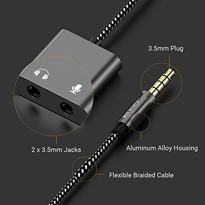 3.5mm TRS Audio Microphone to TRRS Male Adapter, 1/8” Headphone MIC Splitter Compatible with MacBook iPad Switch PS4 PS5 Xbox One/360 Smartphone Tablet Computer Laptop - color: Grey, size: 3.5mm, HP+MIC