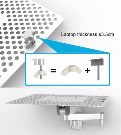 Foldable Laptop Wall Mount Bracket w/Adjustable Holder and Mouse Tray,Full Motion Articulating Design for Enhanced Heat Dissipation,8KG for Office