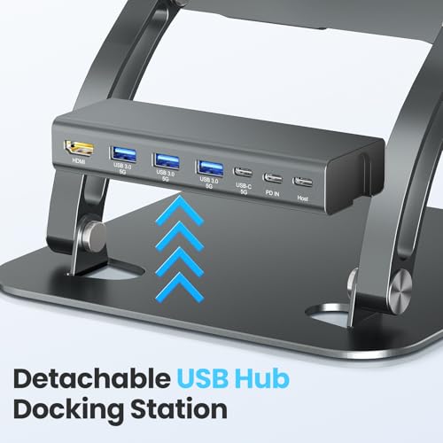 tounee Laptop Stand with Detachable USB-C Hub, 100W PD Charging, 4K@60Hz HDMI, 3 USB Ports, Ergonomic Laptop Holder Docking Station for 10-17" Laptops, MacBook & More - Gray - color: Gray