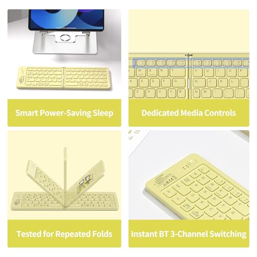 Foldable Bluetooth Keyboard with UV Printing Technology Rechargeable Keyboards,Compact Wireless Travel Keyboards for iPad, Smartphone, Tablet and Laptop - Z1 Pale Yellow - color: Z1 Pale Yellow