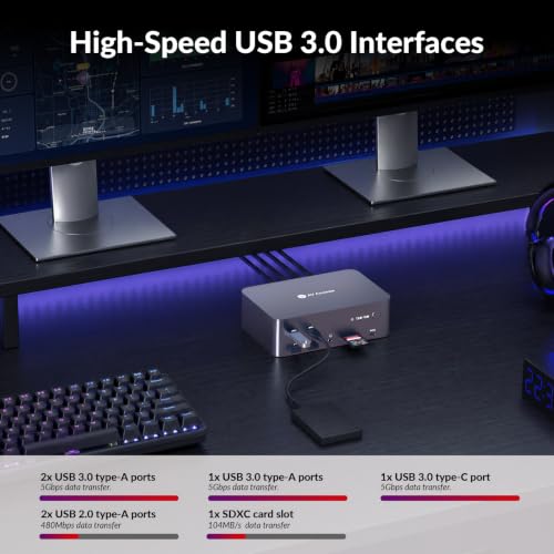 AV Access 8K KVM Switch 3 Monitors 2 Computers, 5 USB Ports, KVM Docking Station Triple Monitor 8K@60Hz/4K@165/144Hz, 2K@144Hz, SD, Audio, Gigabit LAN for Dell HP Desktop with HDMI & DisplayPort - size: D23i