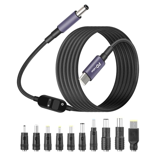GELRHONR 140W USB C to DC PD Trigger Power Cable with 10 Connector Tips, USB C to DC 5.5x2.5mm Fast Charging Cable with 5V/9V/12V/15V/20V/28V Voltage for Laptops, Tablets and Portable Power Bank