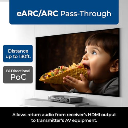 OREI 4K eARC HDMI Extender Balun HDBaseT 3.0 UltraHD 4K @ 60Hz 4:4:4 Over Single CAT6/7 Cable with LAN, CEC, ARC & Bi Directional IR Support, RS-232 Up to 130 Ft Audio Out - PoC - size: 4K w/ eARC
