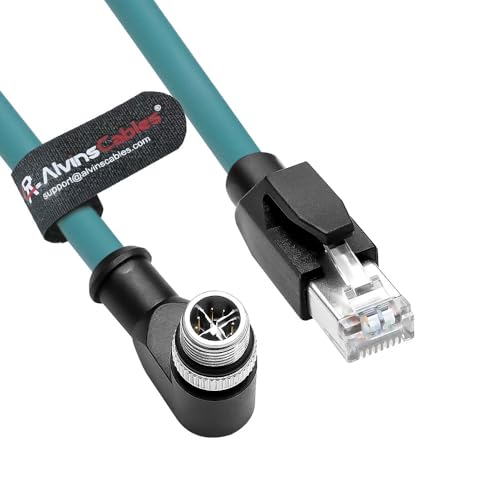 Alvin's Cables M12 X-Code 8 Pin Male to RJ45 Ethernet Cable for Cognex Keyence Camera, High-Flex Cat6a Cable for Industrial Automation, Fieldbus Module, Robotics, Right Angle 3.3ft/1m Green - color: Green, size: 1M/3.3FT, style: Right Angle 8 Pin