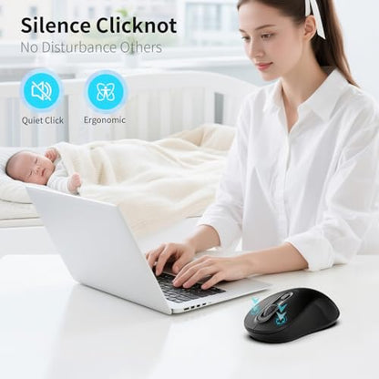 Wireless Mouse, 2026 New Model, Silent Click Ergonomic Design, Portable, 4 Buttons, Adjustable DPI (800/1200/1600), for Laptop/PC/Office (Black) - color: black