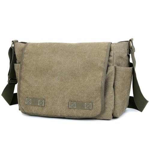 Sechunk Canvas Large Messenger Bag Shoulder bag Cross body bag Crossbody Bag - color: Army Green, size: Large