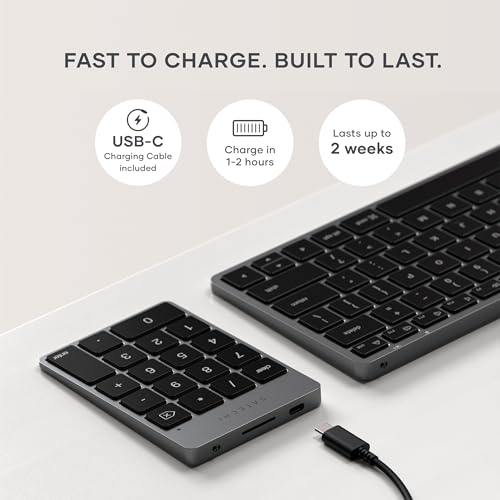 Satechi Slim Aluminum Bluetooth Keypad, Wireless Number Pad with 18 Keys, USB-C Rechargeable Numpad, External Number Pad for MacBook, iMac, iPad, PC, and Laptops, Space Gray - color: Space Gray, size: USB-C