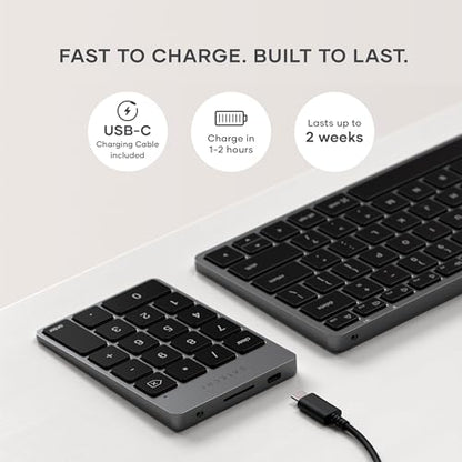 Satechi Slim Aluminum Bluetooth Keypad, Wireless Number Pad with 18 Keys, USB-C Rechargeable Numpad, External Number Pad for MacBook, iMac, iPad, PC, and Laptops, Space Gray - color: Space Gray, size: USB-C