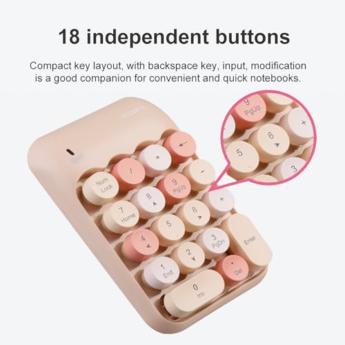 Lomiluskr Cute Wireless Number Keypad with 2.4G USB Receiver, 18 Colorful Round Keys Numpad, Portable Financial Accounting Numeric Keyboard, Suitable for PC, Laptop (Milk Tea) - color: Milk Tea