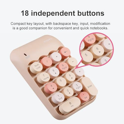 Lomiluskr Cute Wireless Number Keypad with 2.4G USB Receiver, 18 Colorful Round Keys Numpad, Portable Financial Accounting Numeric Keyboard, Suitable for PC, Laptop (Milk Tea) - color: Milk Tea