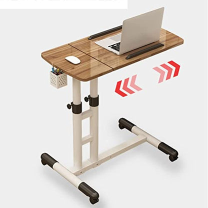 Overbed Table Overbed Table Portable Desk for Laptop with Wheels Adjustable Height Tilt Top and Mobile Rolling Stand Tilting Overbed Table Tray Bed Sofa Side - color: Natural