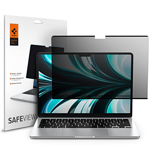 Spigen SafeView Screen Protector for MacBook Air 13" M2-M5 (2022-2026) | Privacy filter blocks side-angle views, anti-glare, easy install, magnetic attachment, precise cutouts and webcam clearance - size: Macbook Air 13"